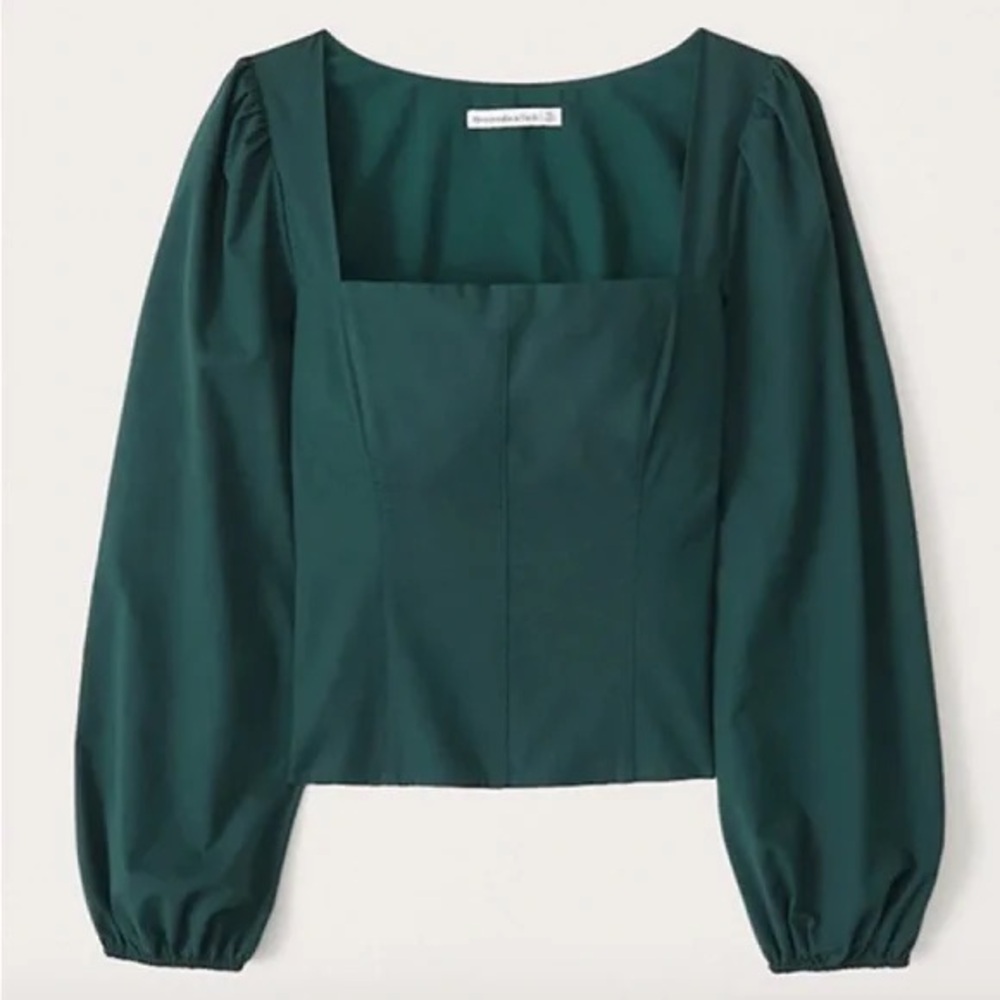 Abercrombie & Fitch Emerald Green Puff Sleeves Square Neck Top